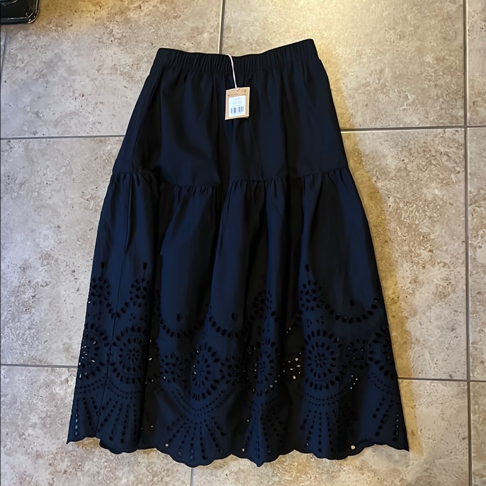 Boden black broderie cut out cotton skirt sz 4 XS NEW